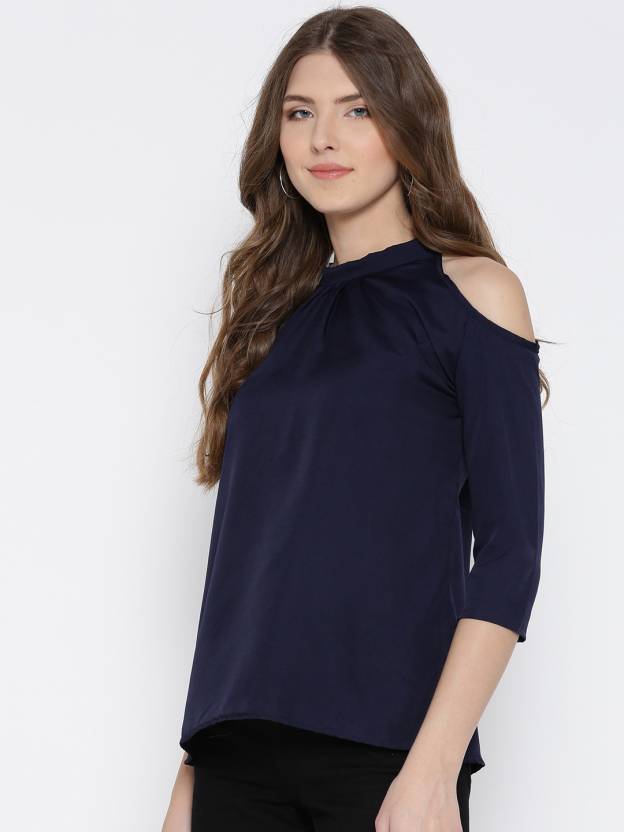 U&F Casual 3/4th Sleeve Solid Women Dark Blue Top