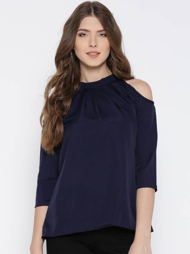 U&F Casual 3/4th Sleeve Solid Women Dark Blue Top